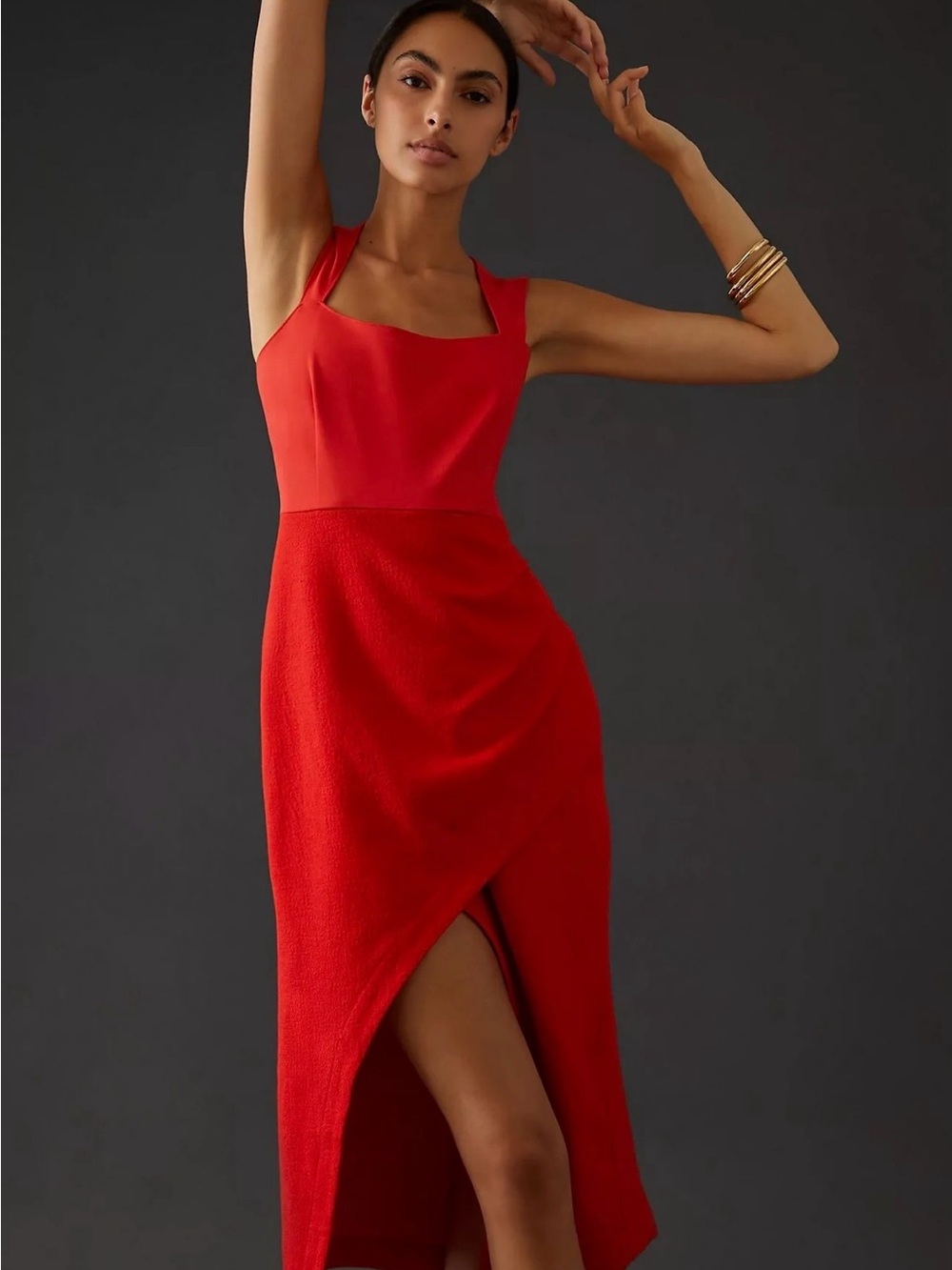 NWT- Anthropologie Red Maeve Squareneck Wrap Midi Dress